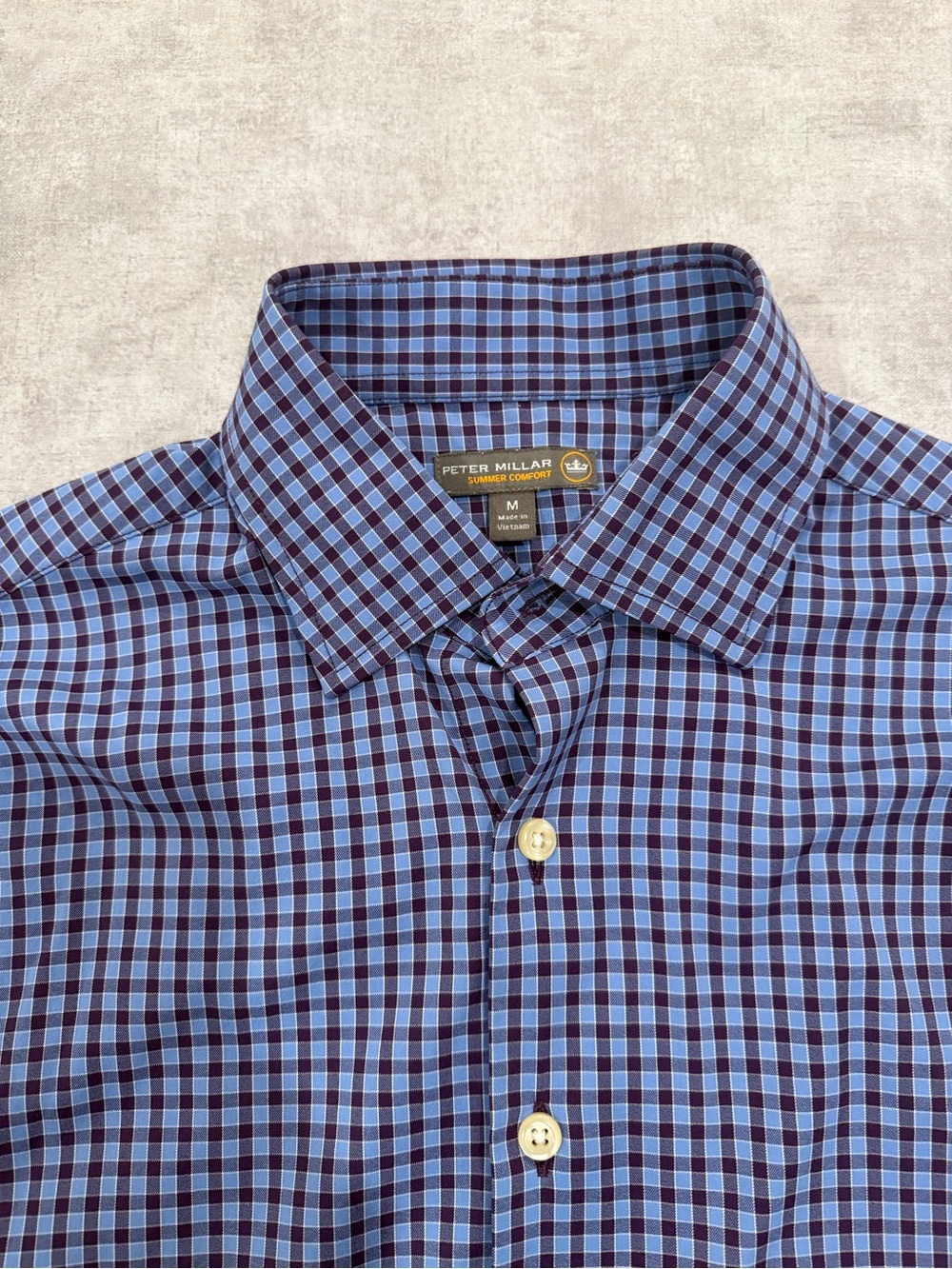 Peter Millar Blue and Navy Check Button-Down Shirt - Picture 3 of 5